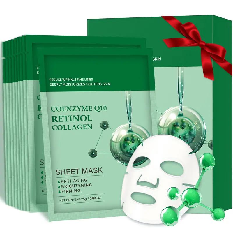 Pack de 10 Masques Visage Collagène – IREV, Coenzyme Q10 et Rétinol pour Hydratation et Anti-Âge