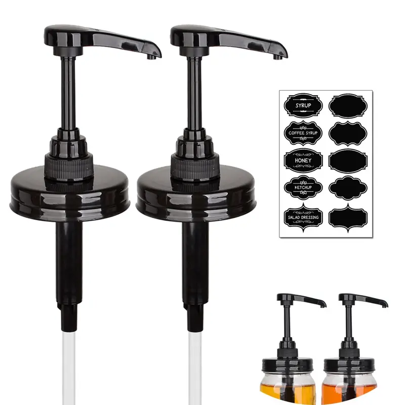 Pack de 2 bouchons-pompe pour bocaux Mason – pompes en plastique sans rouille, noir, pour bouche régulière (onsogi)