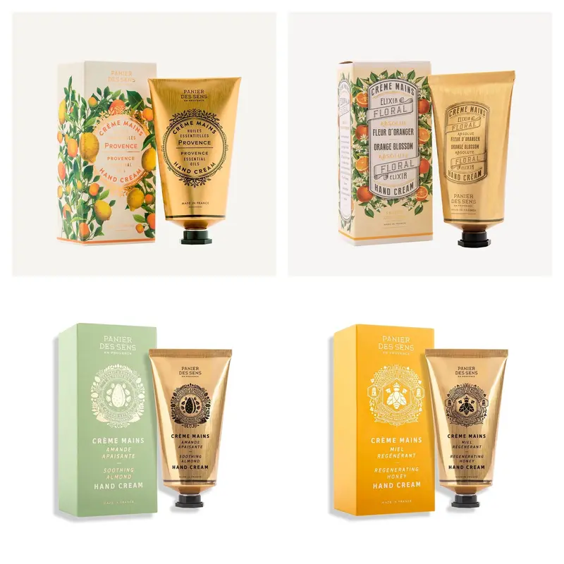Pack de 4 crèmes mains 75 ml multi-senteurs - Provence, Fleur d'oranger, Miel, Amande
