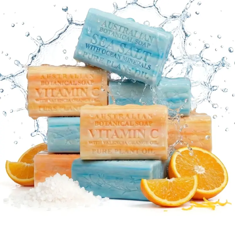 Pack Variété Australian Botanical Soap – 8 savons Orange Valencia et Sel Marin, enrichis au beurre de karité, minéraux marins et vitamine C