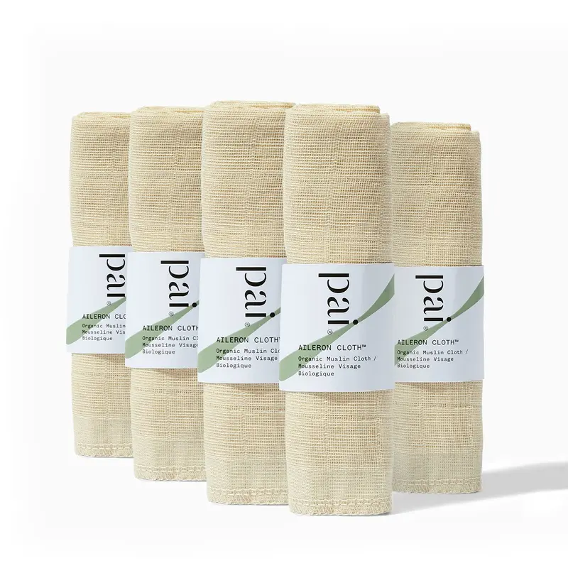 Pai Skincare - Lingettes en mousseline exfoliantes Aileron Bio (lot de 5) | Soin naturel, végan et pour peaux sensibles