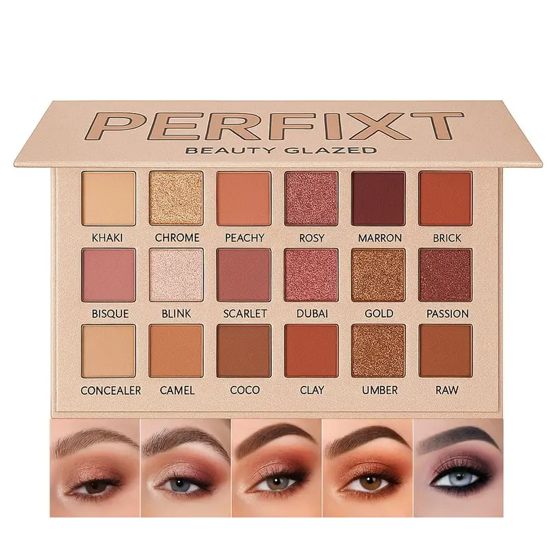 Palette BestLand 18 couleurs – Ombres naturelles avec base correctrice intégrée, fini mat, nacré et pailleté