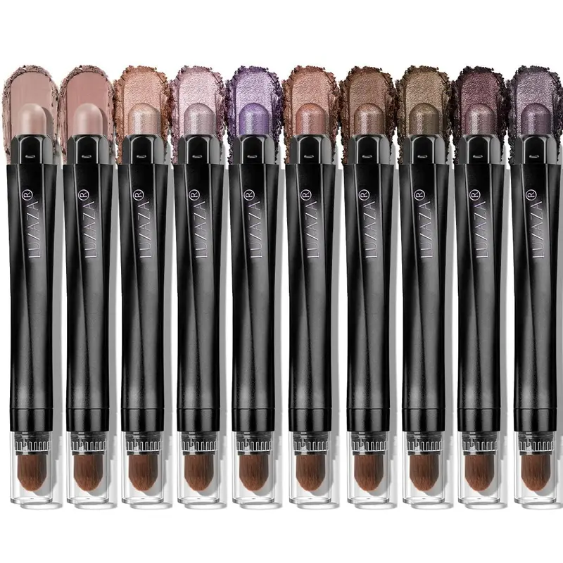Palette Fards Prune LUXAZA PRO – 10 Pièces, Ombres Neutres Satinées et Crème, Crayon Bronze Métallique