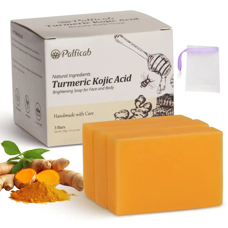 PALFICAB Savon Acide Kojique – Éclat du Teint avec Curcuma et Miel, 3 Barres