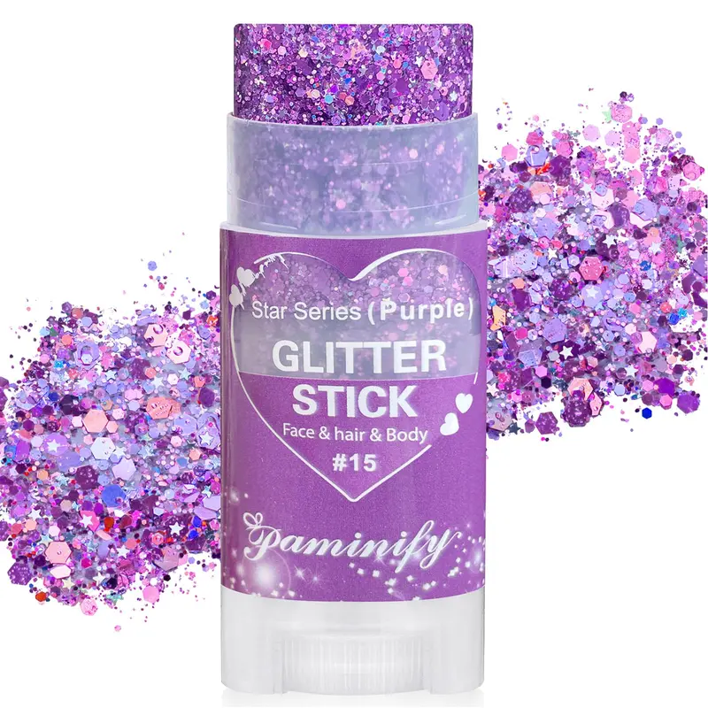 Paminify Stick Glitter Violet – Fard scintillant waterproof pour Mardi Gras et Festivals