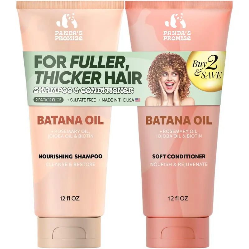 Panda's Promise Shampoing & Après-shampoing Batana – Sans sulfates, cheveux doux et faciles à coiffer (12 fl oz chacun)