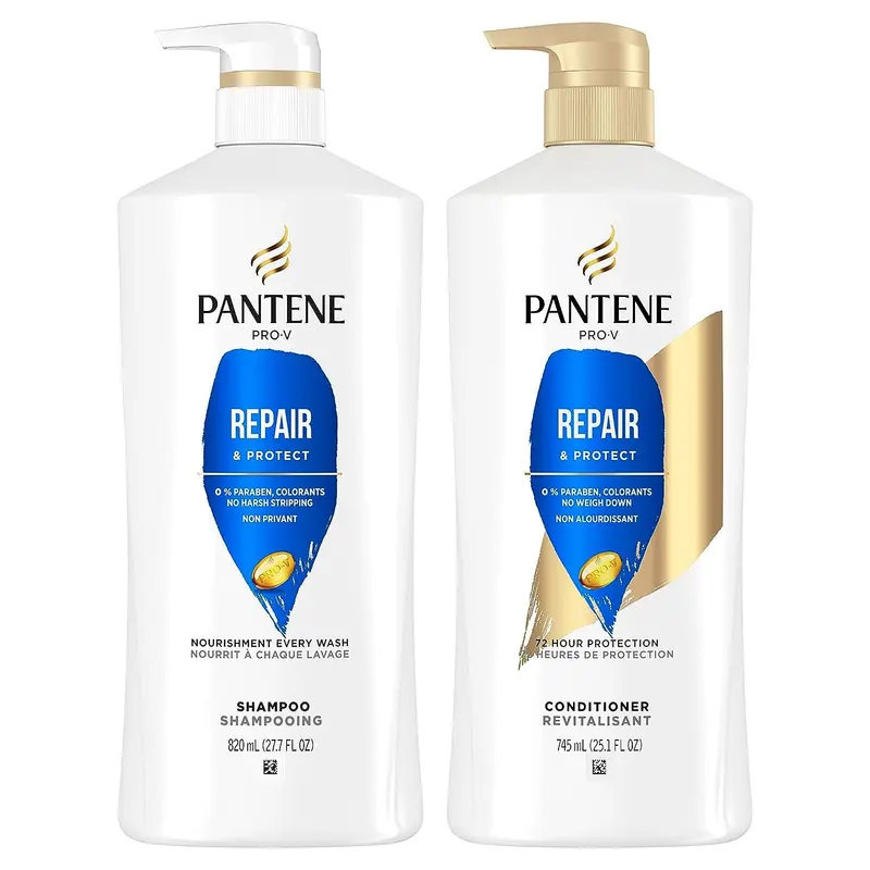 Pantene Shampoing + Après-Shampooing + Soin Traitant – Réparation et Protection pour Cheveux Abîmés et Colorés