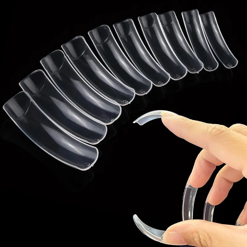Panthra - 500pcs Tips Ongles Courbes Longues Carrés Transparent – 10 Tailles