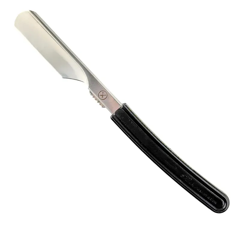Parker Director Chrome – Shavette japonais non pliant pour barbiers, barre en inox, poignée noire ergonomique, capot de protection – 5 lames incluses