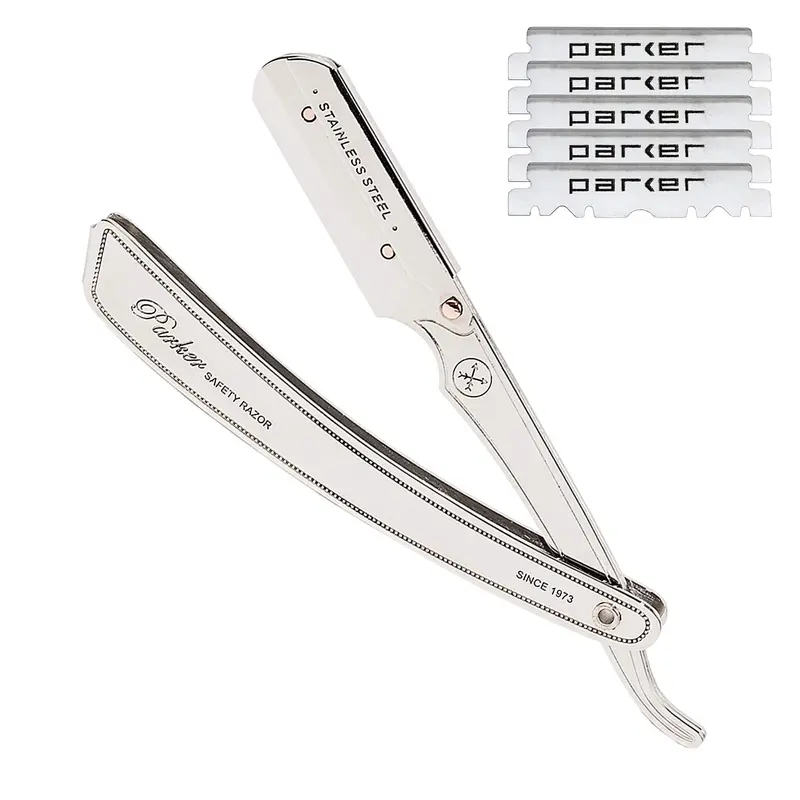 Parker SRX Rasoir Droit en Acier Inox – Porte-lame à verrouillage pour rasage précis