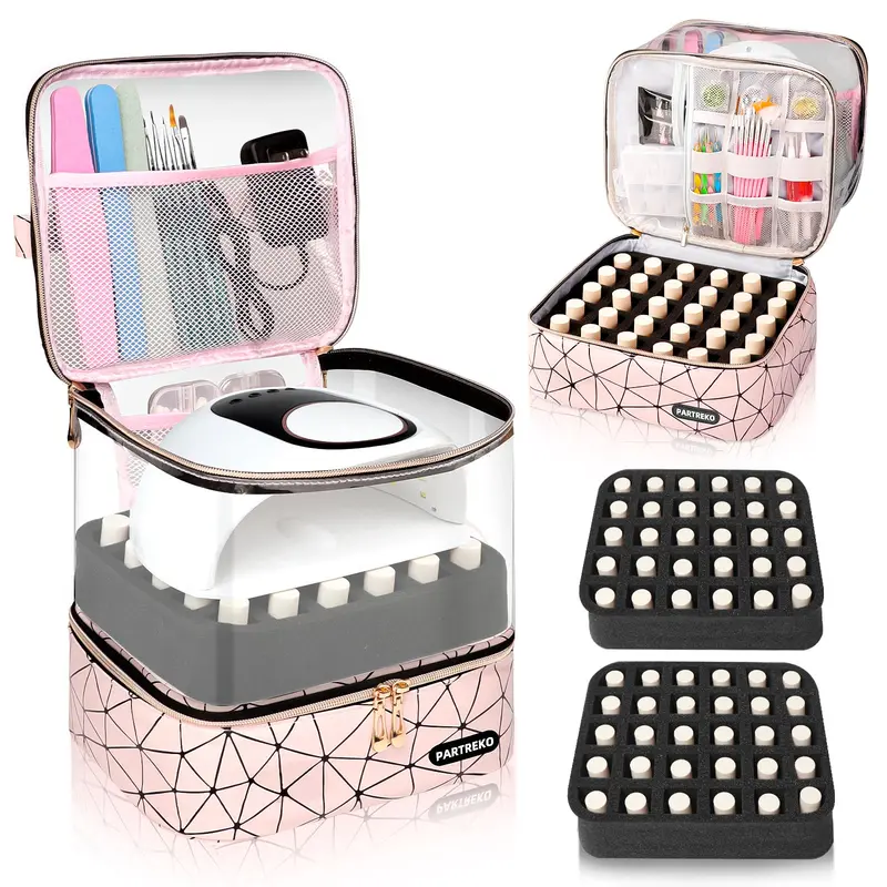 Partreko Organisateur Vernis et Lampe UV – Double-Couche Rose, 60 Bouteilles (15 ml)