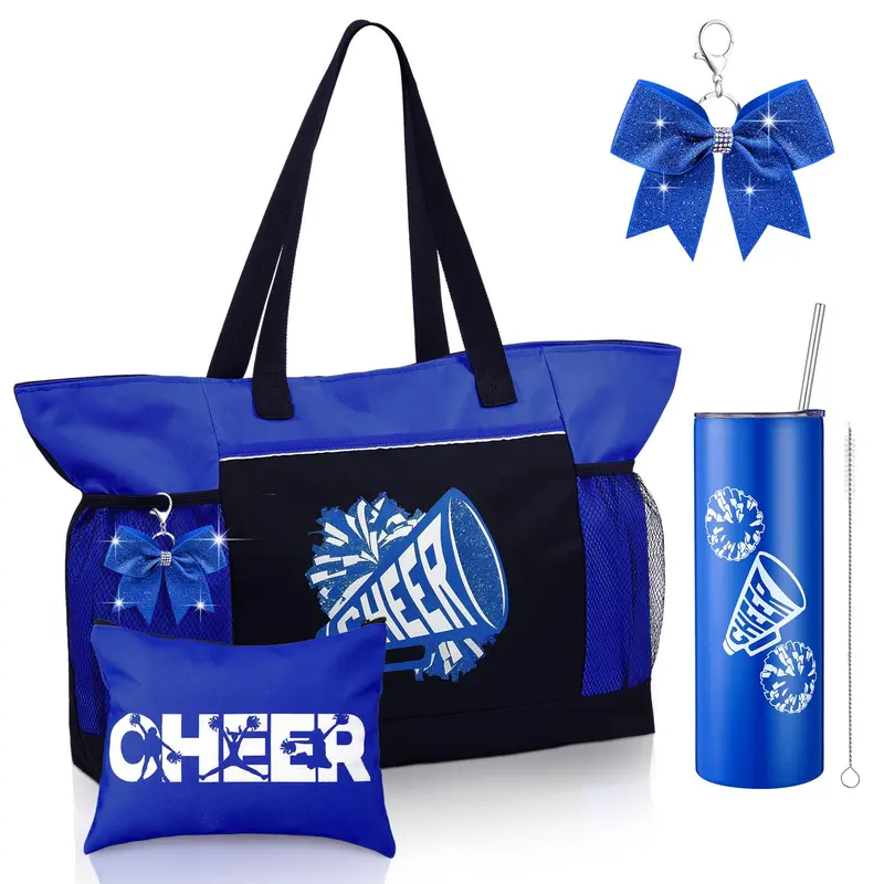 Patelai Ensemble Cadeaux Cheerleader – Sac Tote, Gobelet 20 oz, Trousse et Porte-clés Bleu – Saint-Valentin