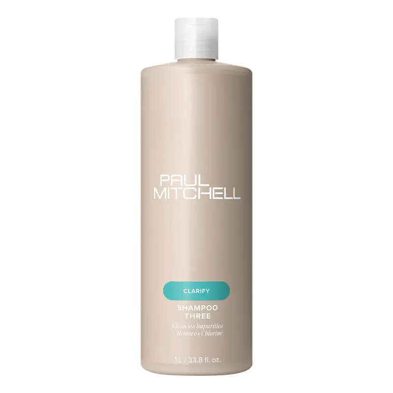 Paul Mitchell Shampoo Three — Shampooing clarifiant éliminant le chlore et les impuretés, pour tous les types de cheveux, idéal pour nageurs, 33,8 fl oz