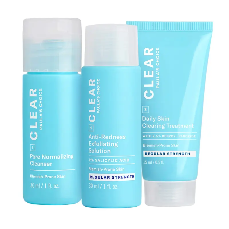 Paula's Choice CLEAR Regular Strength – Kit anti-acné de voyage (2% SA, 2,5% BP) – essai de 2 semaines