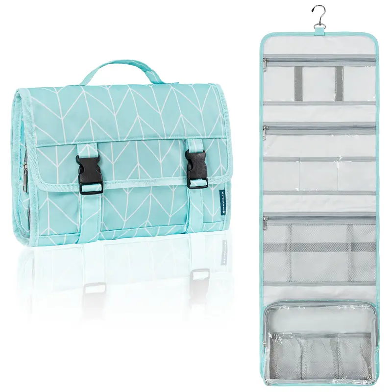 PAVILIA Sac de Toilette Suspendu Voyage – Grand Capacité, Étanche, Teal Chevron