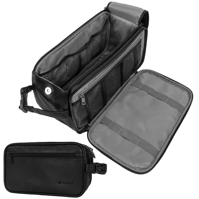 PAVILIA Trousse de Toilette pour Homme XL en PU Noir – Étanche et Organisée