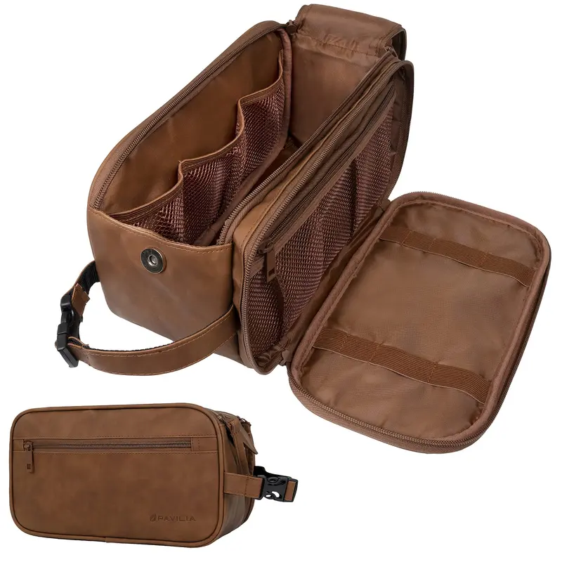 PAVILIA Trousse de toilette pour hommes – Organiseur de voyage en PU résistant à l’eau