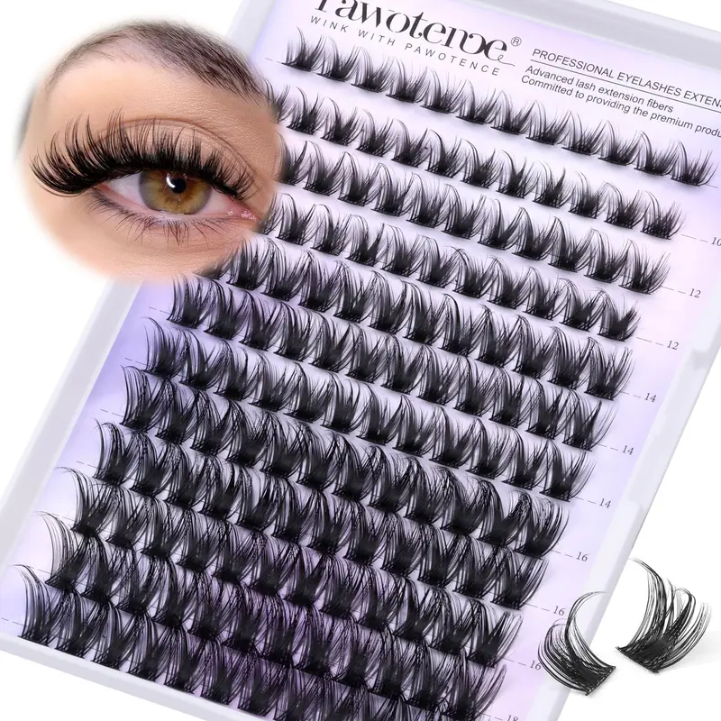 Pawotence Lash Clusters Kira – Extensions cils en grappes 10–18 mm, DIY, bande fine et confortable
