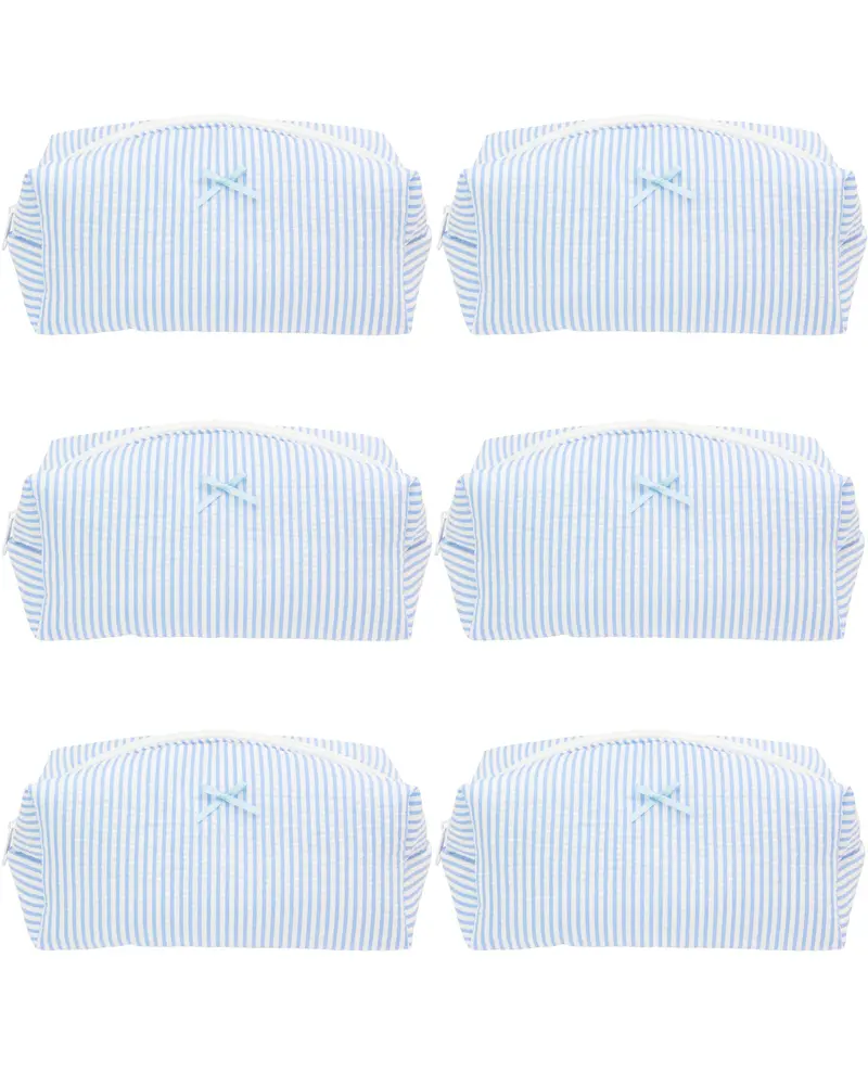 PAZIMIIK – Ensemble de 6 pochettes maquillage douillets et organisateur de voyage bleu rayé