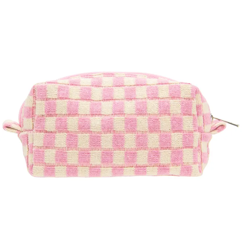 PAZIMIIK Pochette Maquillage Carrée Rose Beige – Trousse Cosmétique Portable