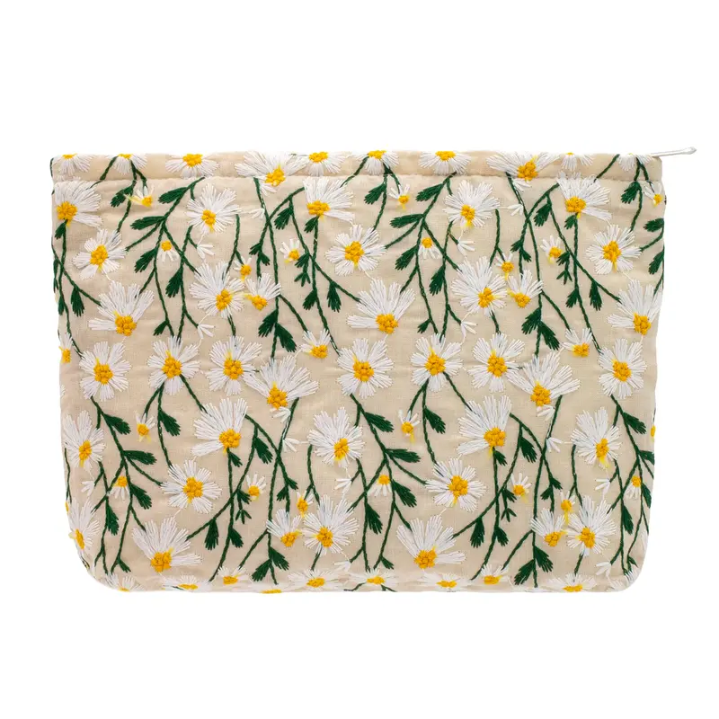 PAZIMIIK Trousse de Maquillage Daisy White – Grande Capacité et Design Élégant pour Voyage