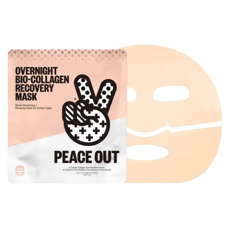 PEACE OUT Masque Nuit Recovery Bio-Collagène – Hydratation végan et apaisement, 1 unité