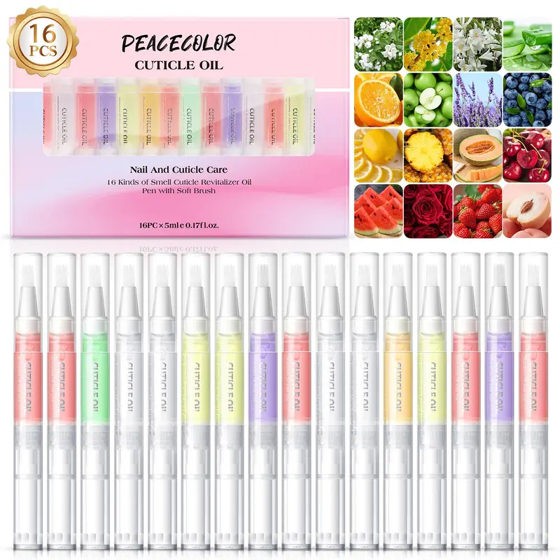 Peacecolor Stylo Huile Cuticule – Lot de 16 Pièces, Soin Portable pour Ongles Hydratant et Renforçant