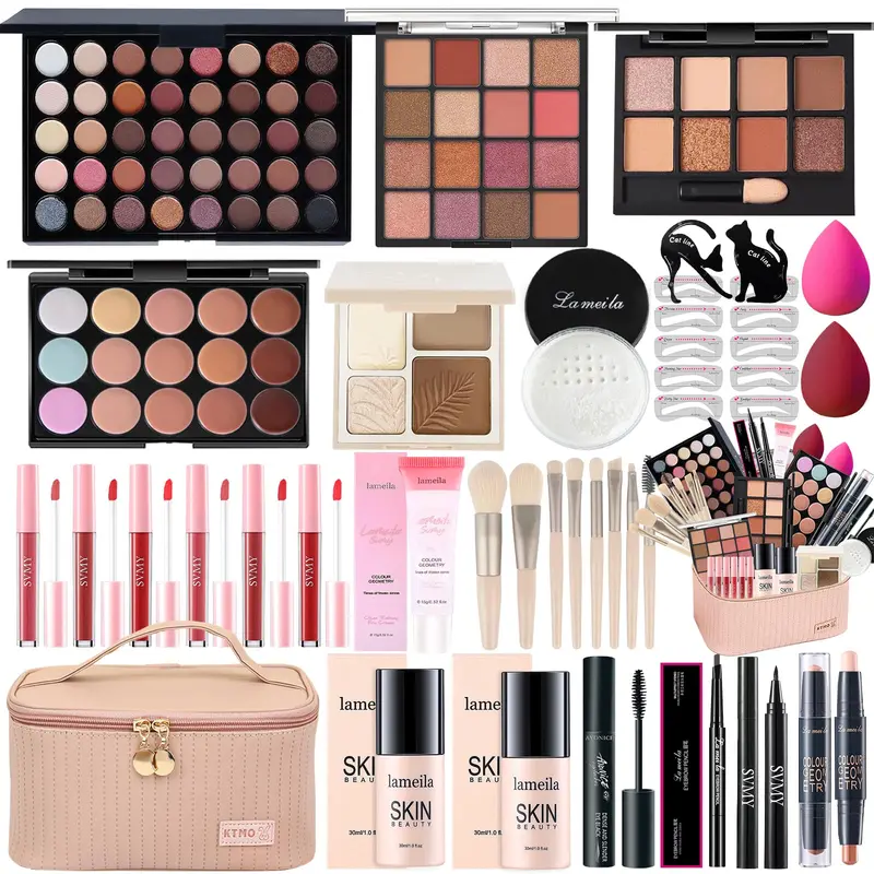 Peenice Kit Maquillage Tout-en-Un pour Femmes | Palette Yeux, Fond de Teint, Sourcils, Mascara et Outils