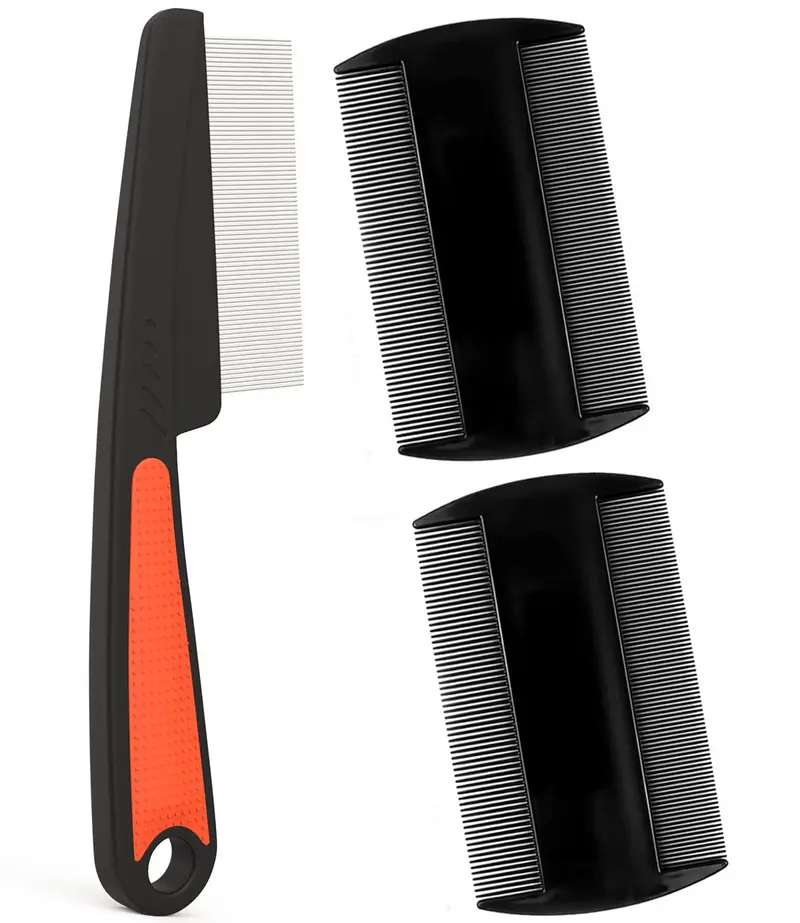 Peigne anti-pellicules à dents fines EHBELIF – Lot 3 pièces Noir et Rouge en Acier Inoxydable