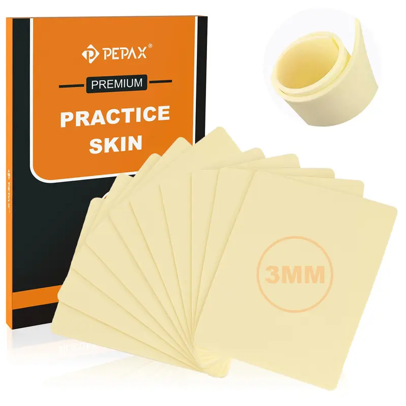 PEPAX – 10 Peaux de Pratique Tatouage 3 mm, Surface 8x6 pouces, Silicone Réaliste