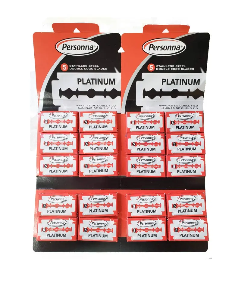 Personna Platinum Red Chrome – Lames à double tranchant en acier inoxydable, 100 lames (5 boîtes de 20)