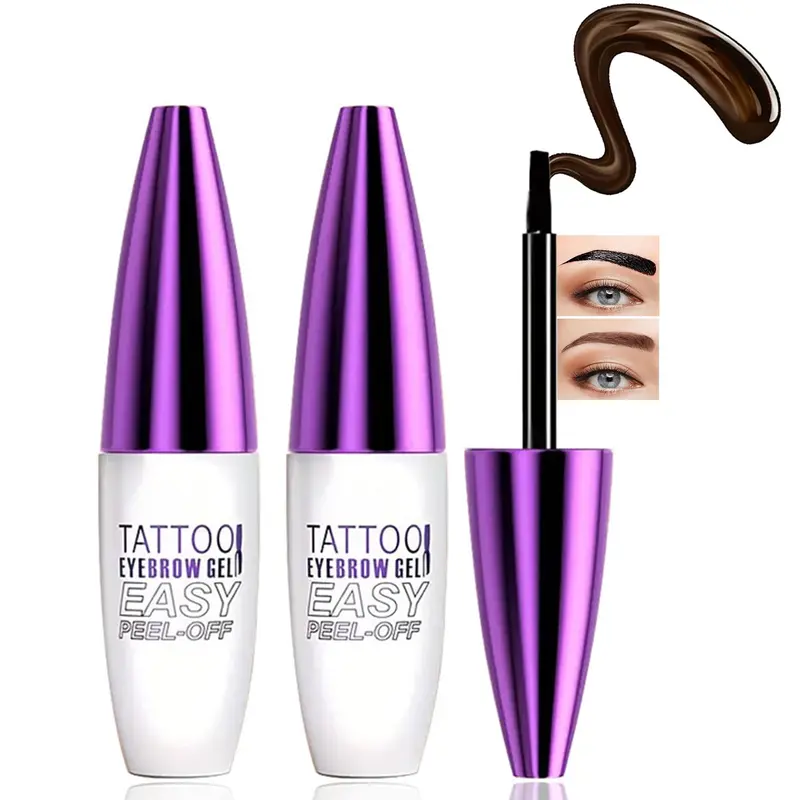PERVALA – Gel teint sourcils brun foncé (2 pièces) – Effet tatouage, waterproof, facile à retirer