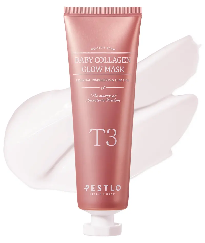 PESTLO Masque Glow Collagen Bébé – Masque Peel-off Coréen au Collagène Reallagen T3, AGINON & Volufiline | Hydratation, Fermeté et Éclat | Utilisation nocturne optionnelle, 70 ml