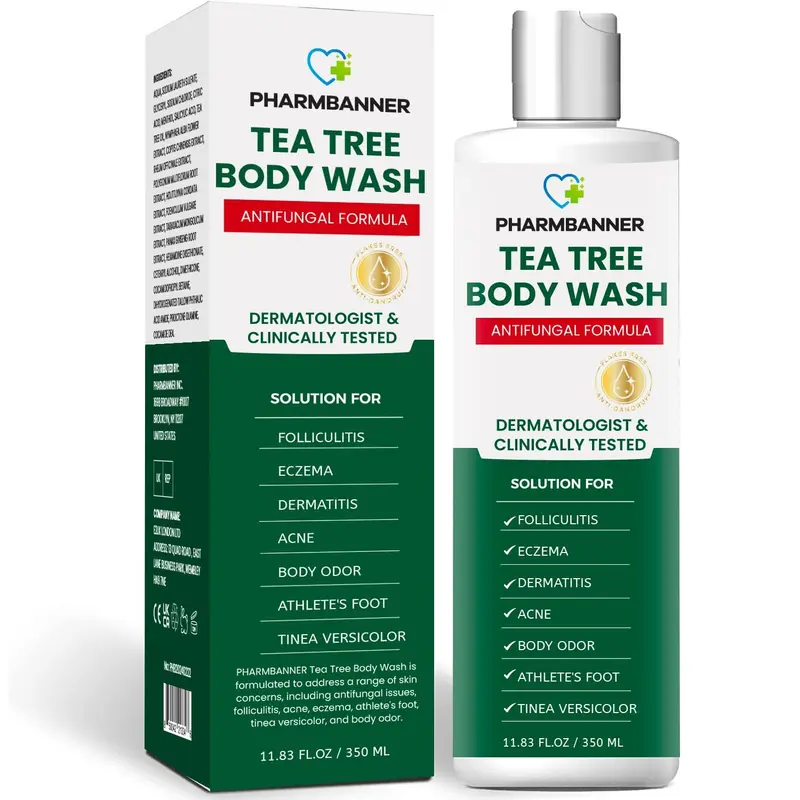 PHARMBANNER Tea Tree Body Wash – Nettoyage doux et antifongique pour visage et corps