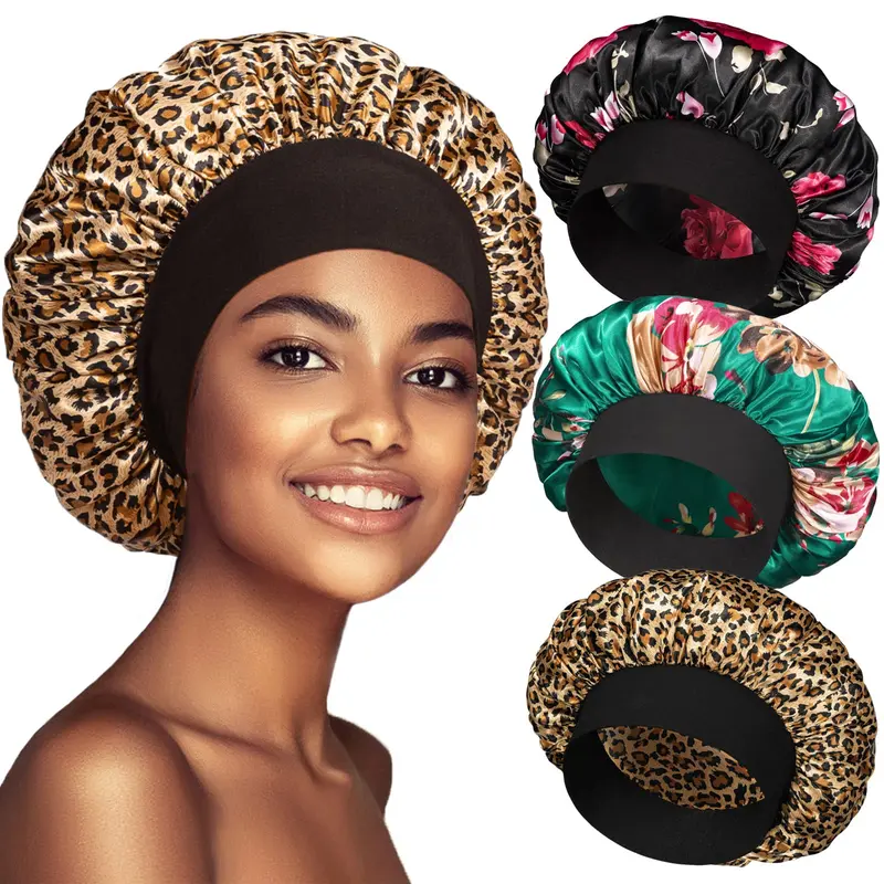 PHILIGHTS - Lot de 3 Bonnets de Nuit Satin et Soie à Bande Large – Pour Cheveux Bouclés et Nattes