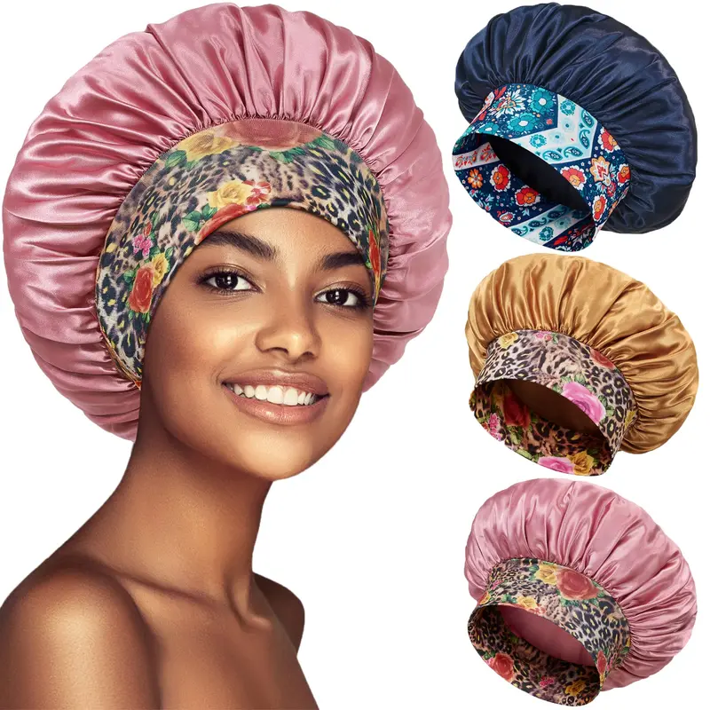 PHILIGHTS – Lot de 3 Bonnets en Satin pour Dormir – Bande Large pour Cheveux Bouclés et Braids