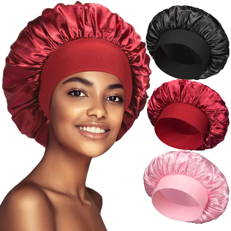 PHILIGHTS – Lot de 3 Bonnets Satin et Soie pour Dormir | Grand Bonnet Doux pour Cheveux Bouclés