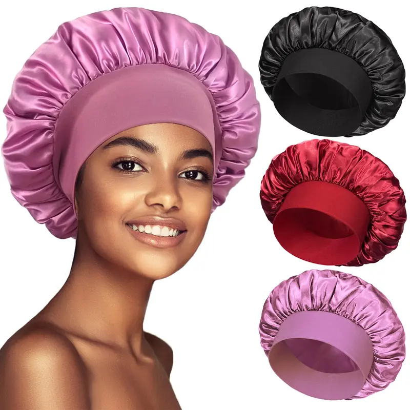 PHILIGHTS – Lot de 3 Bonnets Satin Nuit pour Cheveux Bouclés et Longs