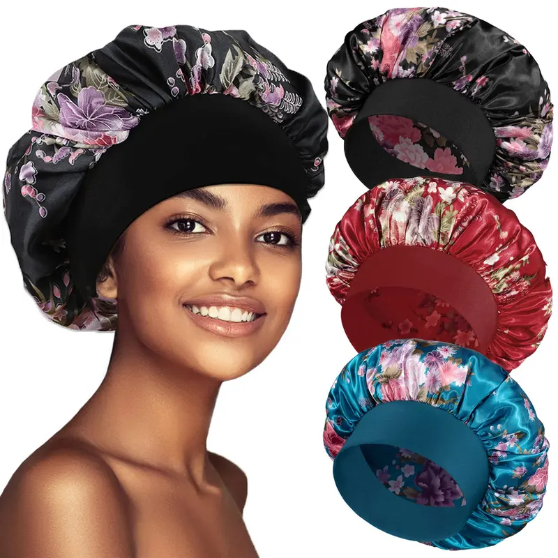 PHILIGHTS – Lot de 3 Bonnets Satin pour Dormir, Grand et Confortable, Pour Cheveux Bouclés