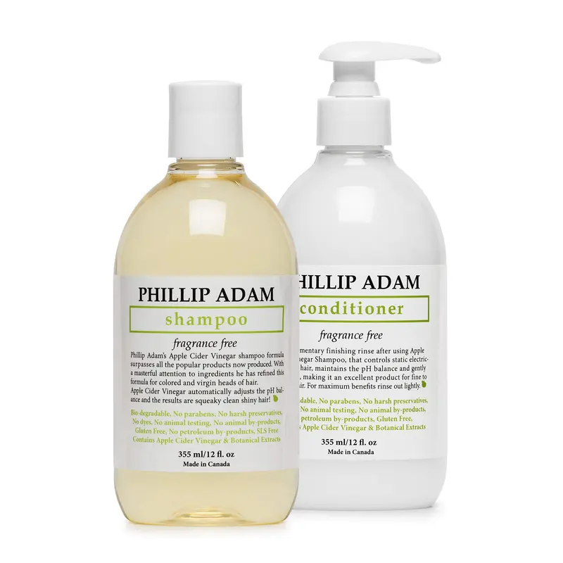 Phillip Adam – Shampooing et Après-Shampooing Sans Parfum au Vinaigre de Cidre, Équilibre du pH, Brillance et Douceur – 355 ml chacun