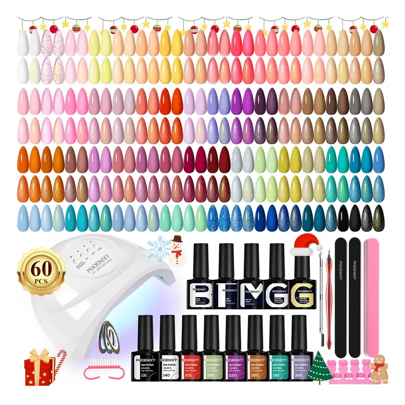 Phoenixy - Kit Gel Vernis 71 Pièces avec Lampe UV 48W, 55 Couleurs Nude – Manucure DIY