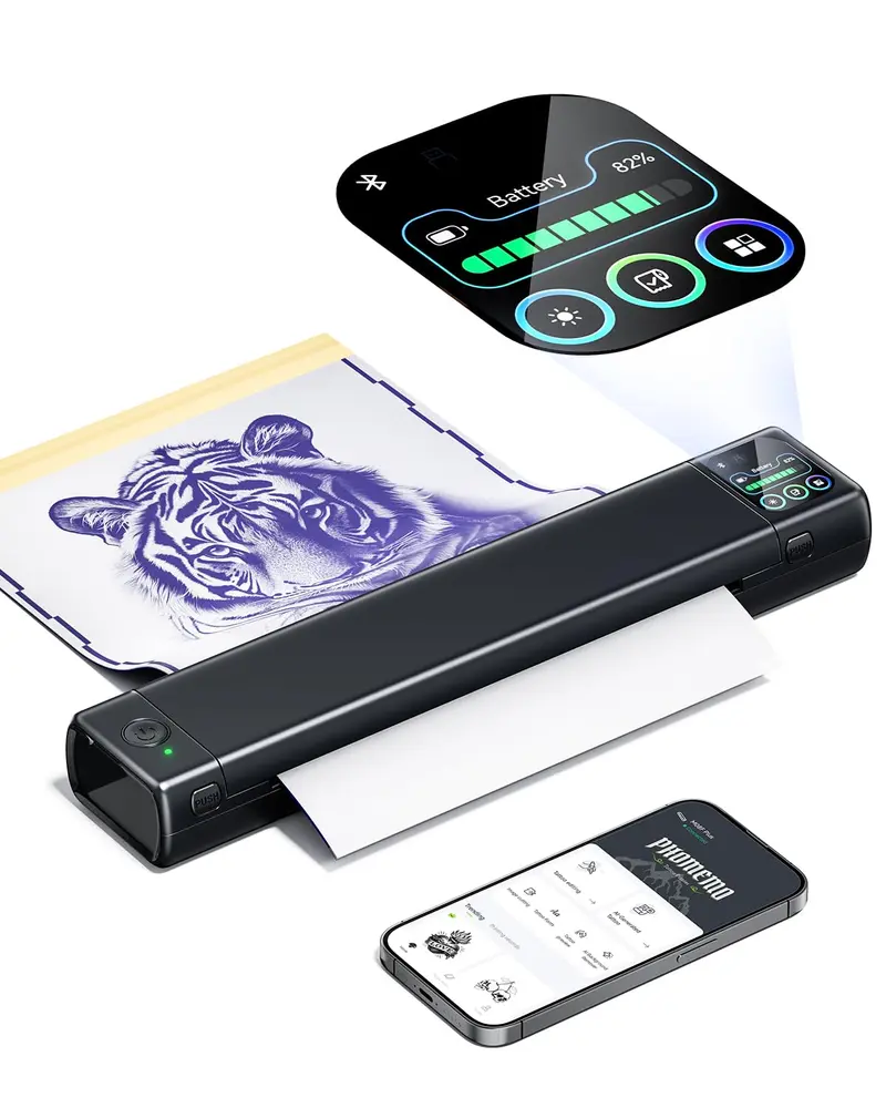 Phomemo M08F Plus – Imprimante de pochoir tatouage sans encre, Écran tactile, Bluetooth | 10 papiers de transfert