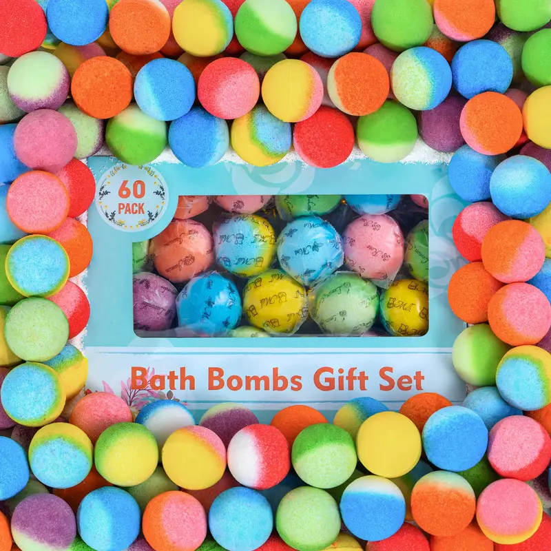 PickMora – Ensemble de 60 Bombes de Bain Naturelles | Cadeau Spa Noël et Anniversaires