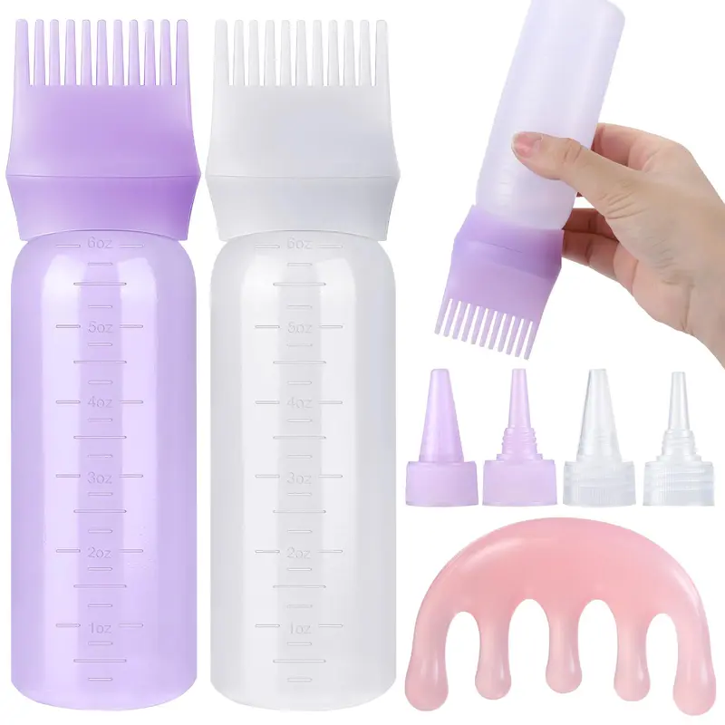 Pimoys Flacons Applicateurs pour Cheveux – Lot de 2 (Violet et Blanc) Peigne Racines et Massage
