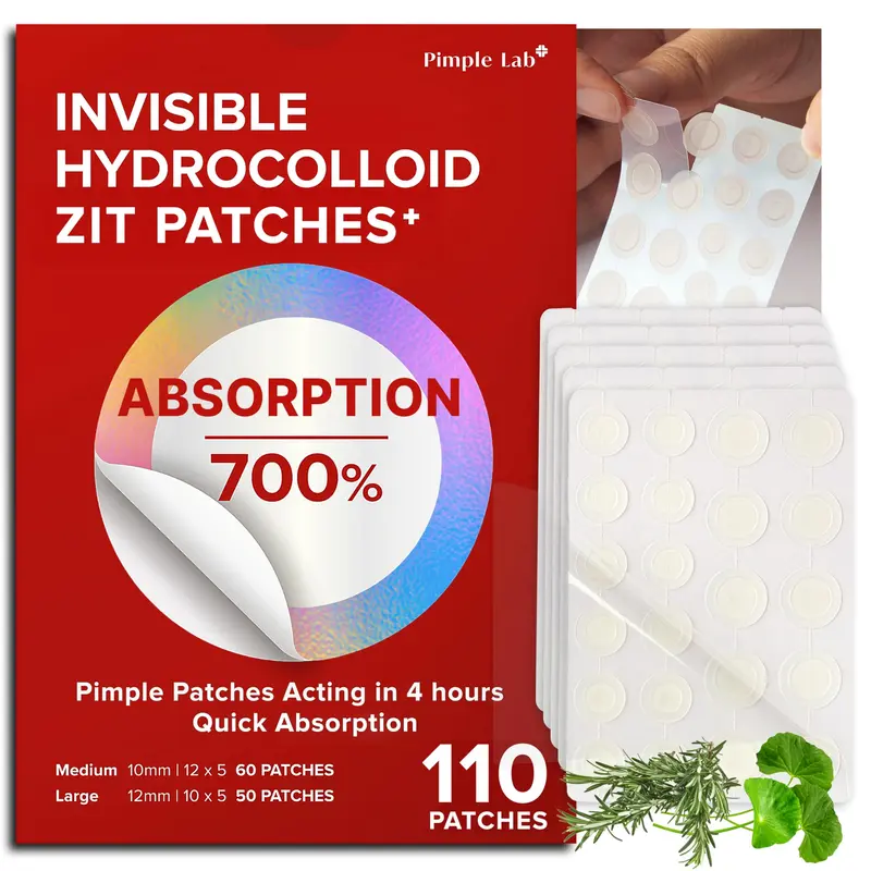 PIMPLE LAB Pansements Visage Invisibles – Patch Hydrocolloïde Ultra-fin, Résistants à l'eau, Madecassoside & Arbre à Thé