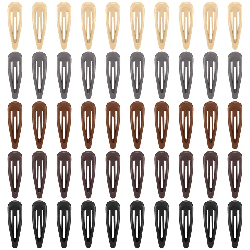 Pinces à cheveux FLAREANN neutres brillantes – 50 pièces, 2 pouces, anti-glisse – Beige, Noir, Brun, Brun clair et Gris – Accessoires minimalistes