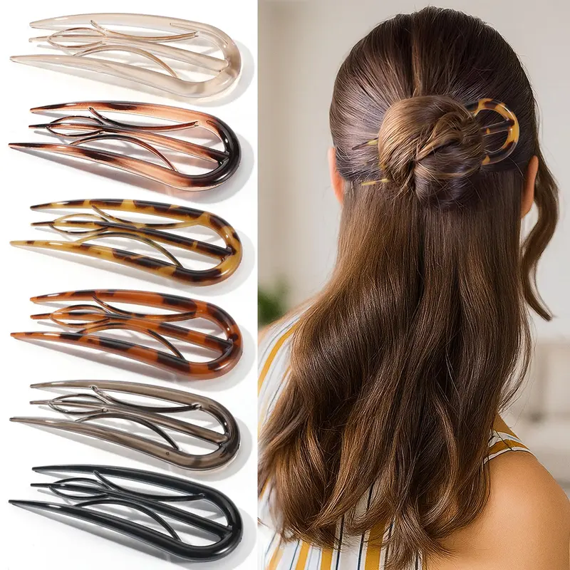 Pinces à cheveux françaises Tiefebene – 6 pièces tortue, dents intérieures, maintien élégant