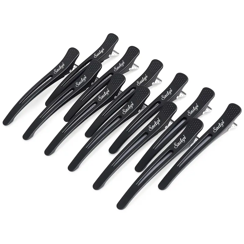 Pinces Sndyi pour Sectionnement des Cheveux – Bec de Canard Anti-Pli, Sans Trace, 12 Pièces Noires, 11 cm