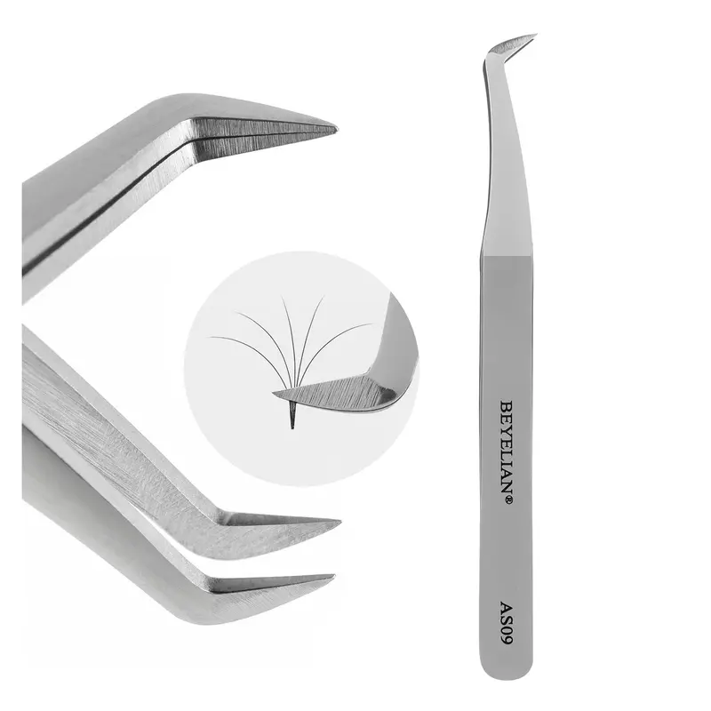 Pinces Volume Beyelian AS09 Argent – Pointe Courbe de Haute Précision pour Faisceaux Volumineux