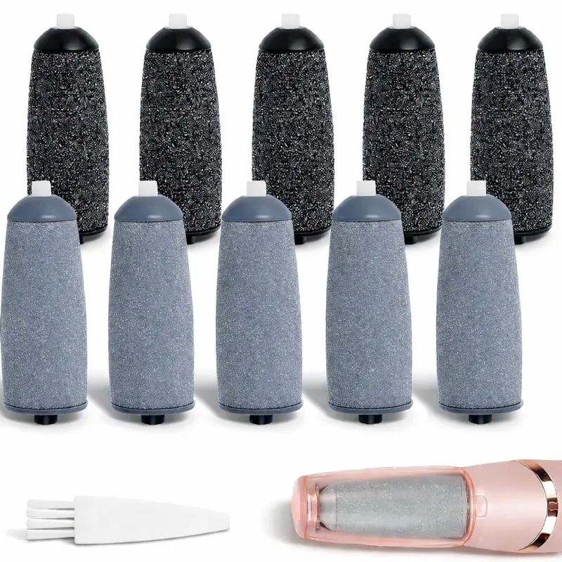 Piwerod – Lot de 10 Recharges de Rouleaux pour Finishing Touch Flawless Pedi (5 Rugueux, 5 Fins) + Brosse